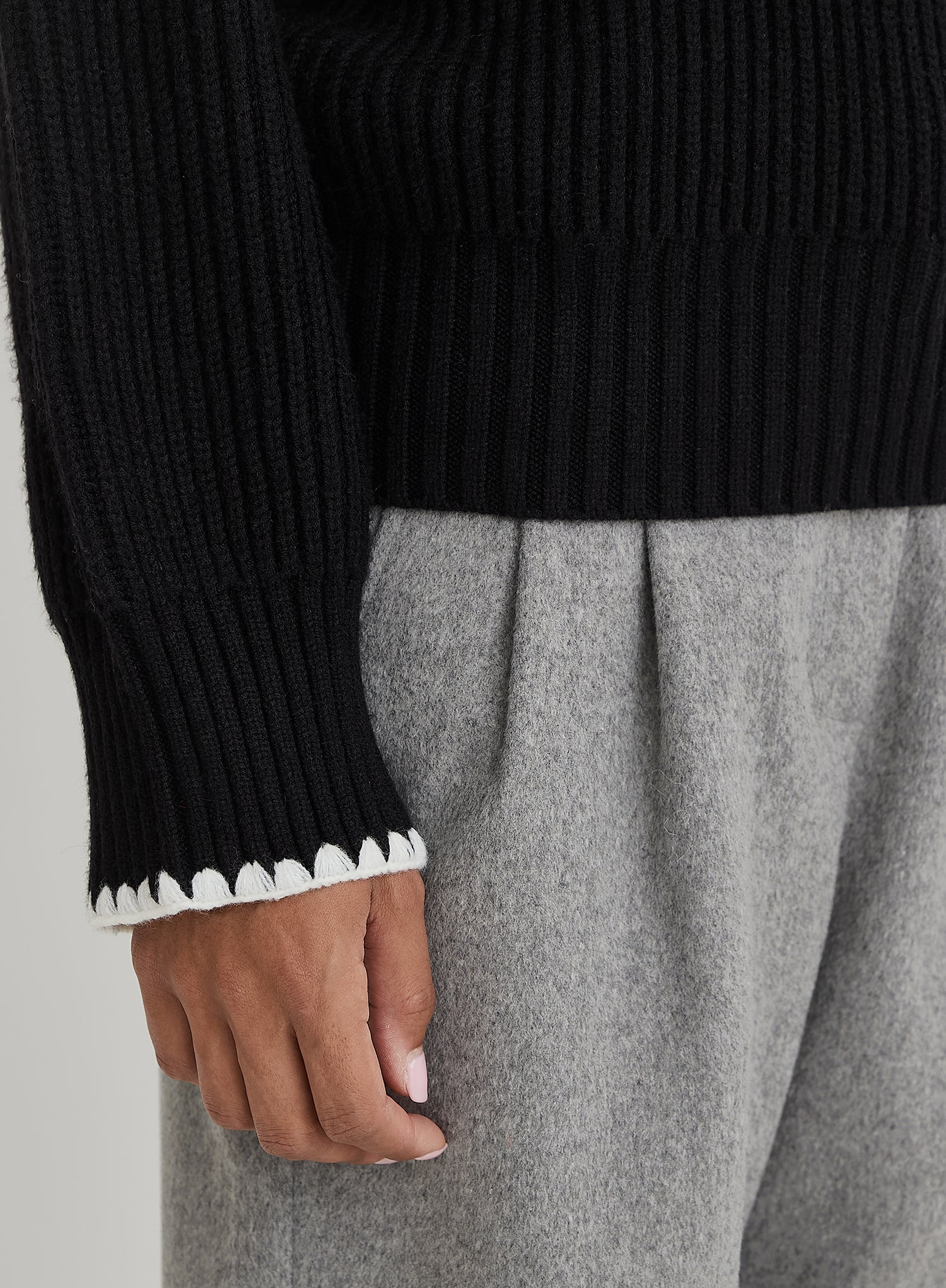 Black Contrast Stitching Knit Jumper